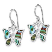 Sterling Silver Rhodium-plated Abalone Butterfly Dangle Earrings view 2