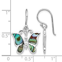 Sterling Silver Rhodium-plated Abalone Butterfly Dangle Earrings view 4
