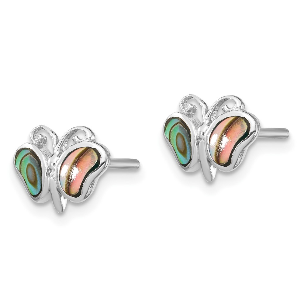 Sterling Silver Rhodium-plated Abalone Pearl Butterfly Post Earrings (QE14302)
