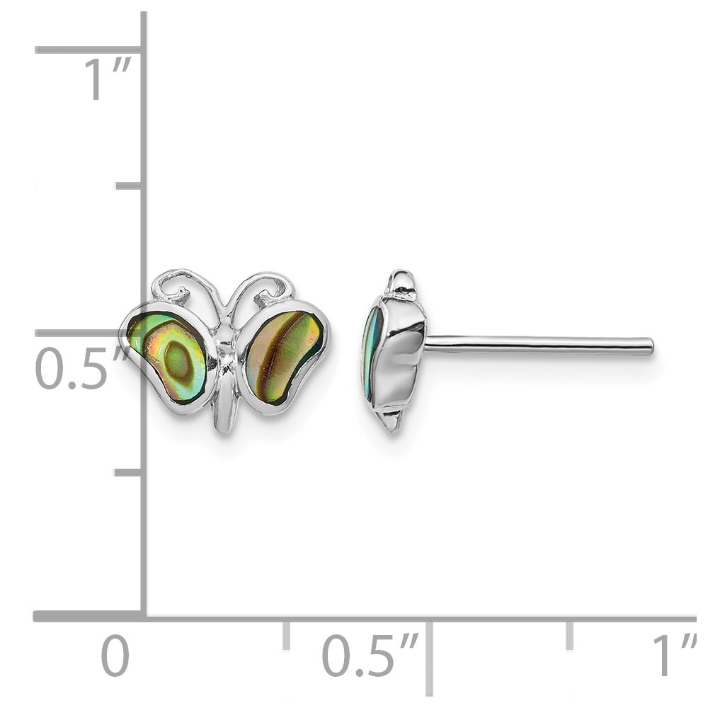 Sterling Silver Rhodium-plated Abalone Pearl Butterfly Post Earrings (QE14302)