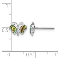 Sterling Silver Rhodium-plated Abalone Pearl Butterfly Post Earrings view 4