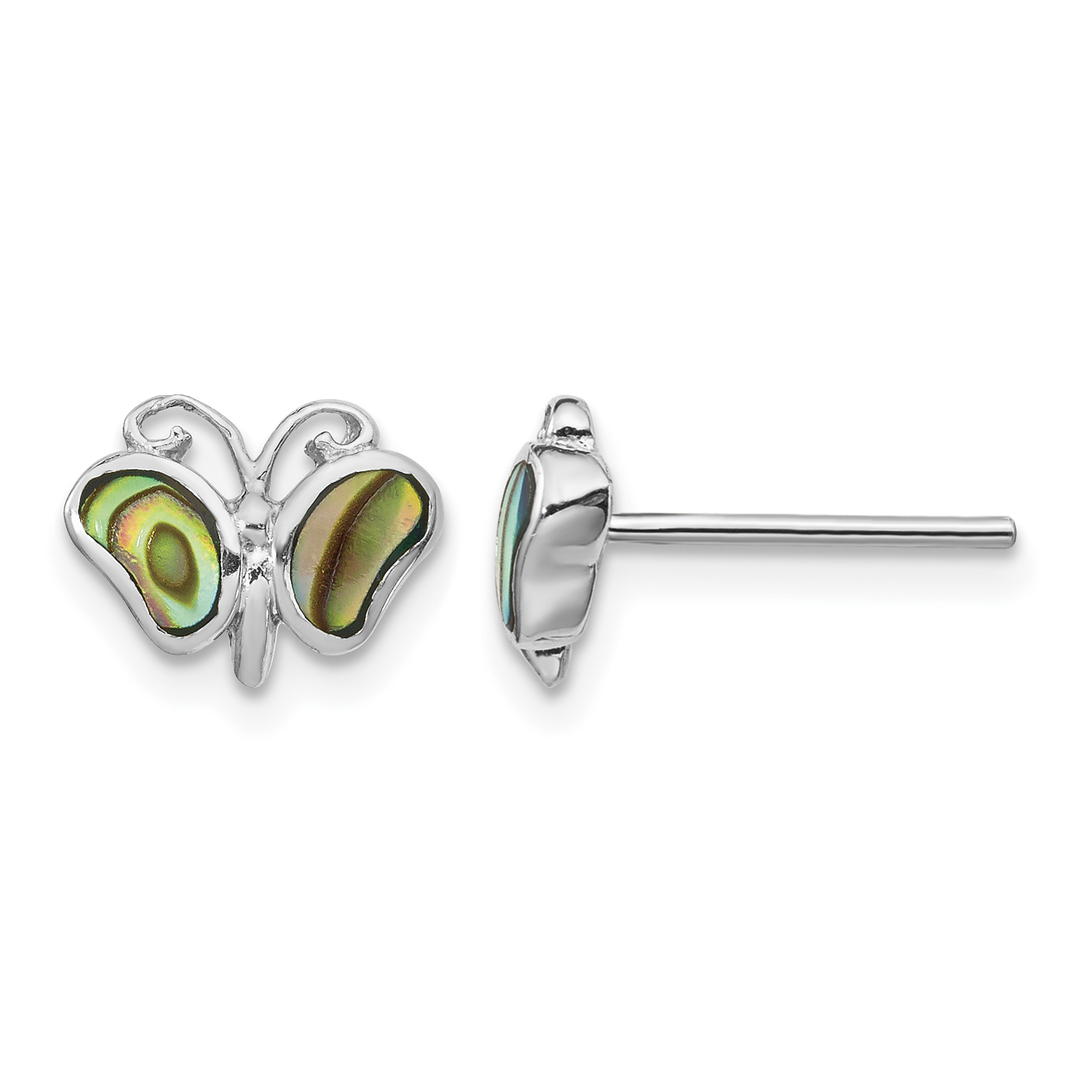 Sterling Silver Rhodium-plated Abalone Pearl Butterfly Post Earrings (QE14302)