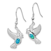 Sterling Silver Rhodium-plated Created Blue Opal Bird Dangle Earrings view 2