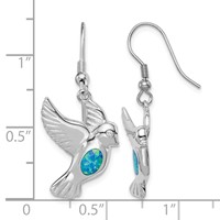 Sterling Silver Rhodium-plated Created Blue Opal Bird Dangle Earrings view 4