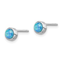 Sterling Silver RH-plated Polished 5mm Created Opal Round Stud Earrings view 2