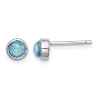 Sterling Silver RH-plated Polished 5mm Created Opal Round Stud Earrings view 1