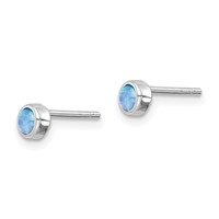 Sterling Silver RH-plated Polished 4mm Created Opal Round Stud Earrings view 2