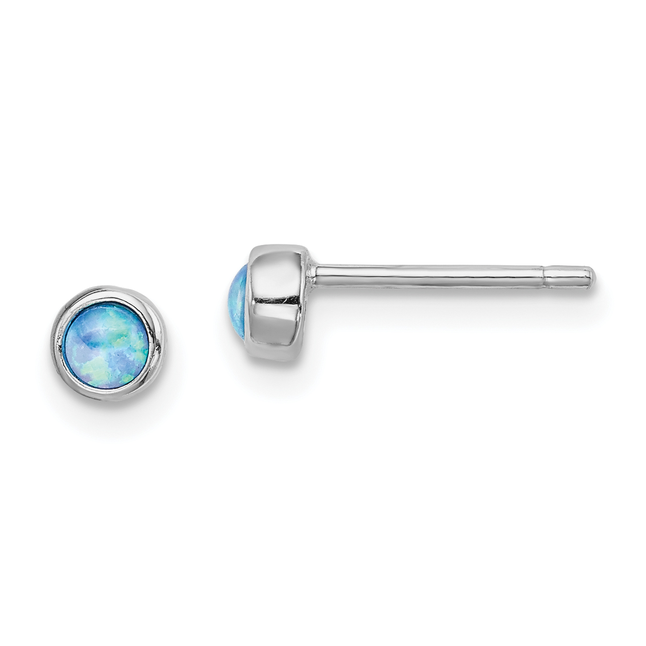 Sterling Silver RH-plated Polished 4mm Created Opal Round Stud Earrings (QE14305)