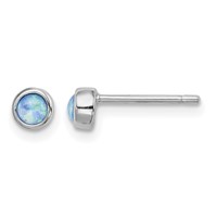 Sterling Silver RH-plated Polished 4mm Created Opal Round Stud Earrings view 1