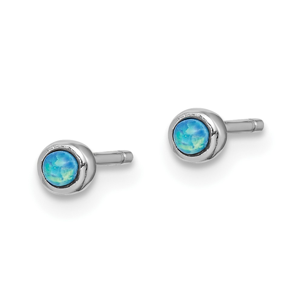 Sterling Silver RH-plated Polished 3mm Created Opal Round Stud Earrings (QE14306)