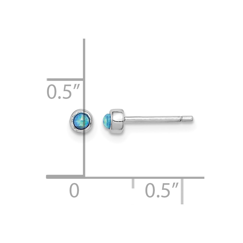Sterling Silver RH-plated Polished 3mm Created Opal Round Stud Earrings (QE14306)