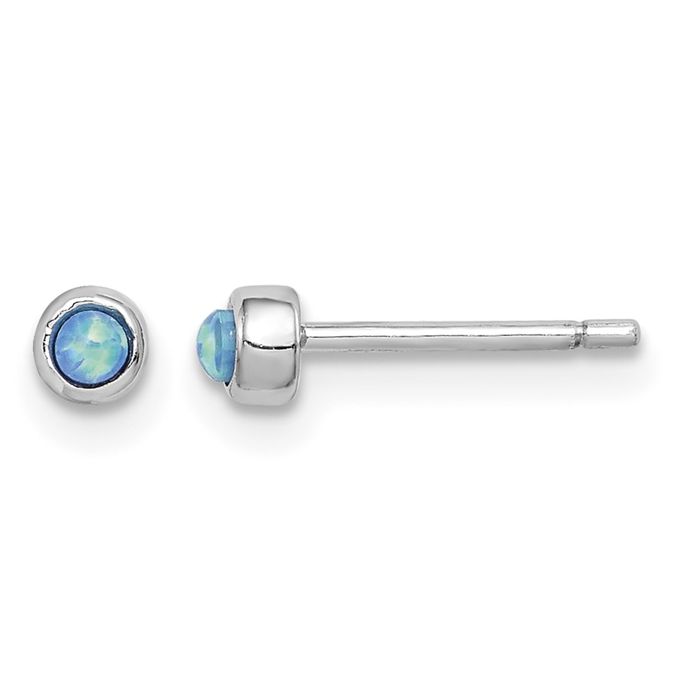 Sterling Silver RH-plated Polished 3mm Created Opal Round Stud Earrings (QE14306)