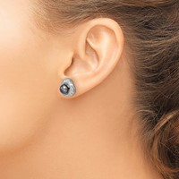 Sterling Silver Rhodium-plated 6-7mm Black Button Freshwater Cultured Pearl and White Topaz Post Earrings view 3