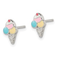 Sterling Silver Rhodium-plated Polished & Textured Multi-color Enameled Ice Cream Cone Post Earrings view 2