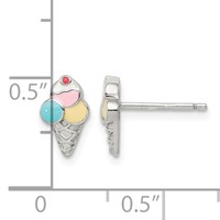 Sterling Silver Rhodium-plated Polished & Textured Multi-color Enameled Ice Cream Cone Post Earrings view 4