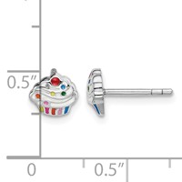 Sterling Silver Rhodium-plated Polished & Multi-color Enameled Cupcake Children's Post Earrings view 4