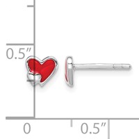 Sterling Silver Rhodium-plated Polished Red Enameled Double Heart Petite Post Earrings view 4
