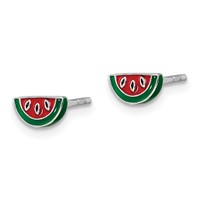 Sterling Silver Rhodium-plated Enameled Watermelon Petite Post Earrings view 2