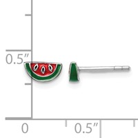 Sterling Silver Rhodium-plated Enameled Watermelon Petite Post Earrings view 4