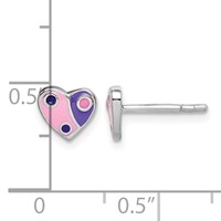 Sterling Silver Rhodium-plated Polished Pink & Purple Enameled Heart Post Earrings view 4
