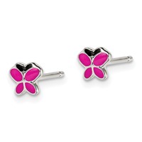 Sterling Silver Polished Pink & Black Enameled Petite Butterfly Post Earrings view 2