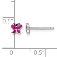 Sterling Silver Polished Pink & Black Enameled Petite Butterfly Post Earrings view 4