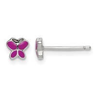 Sterling Silver Polished Pink & Black Enameled Petite Butterfly Post Earrings view 1