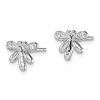 Sterling Silver RH-plated Polished CZ Dragonfly Children's Post Earrings view 2
