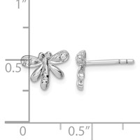 Sterling Silver RH-plated Polished CZ Dragonfly Children's Post Earrings view 4