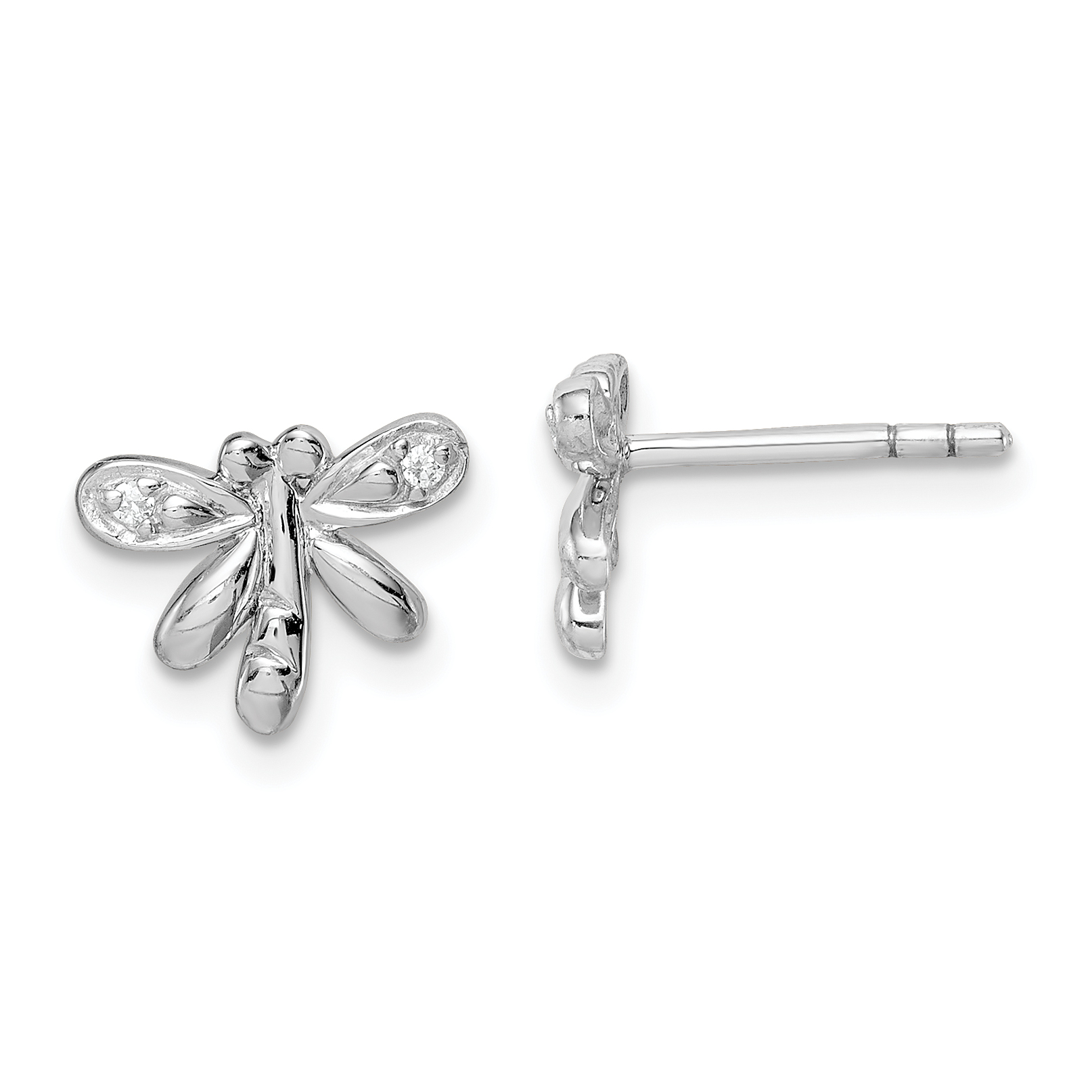 Sterling Silver RH-plated Polished CZ Dragonfly Children's Post Earrings (QE14341)