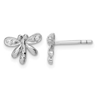 Sterling Silver RH-plated Polished CZ Dragonfly Children's Post Earrings view 1
