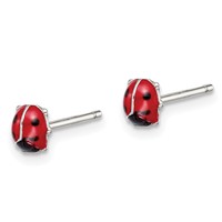 Sterling Silver Rhodium-plated Enameled Ladybug Petite Post Earrings view 2