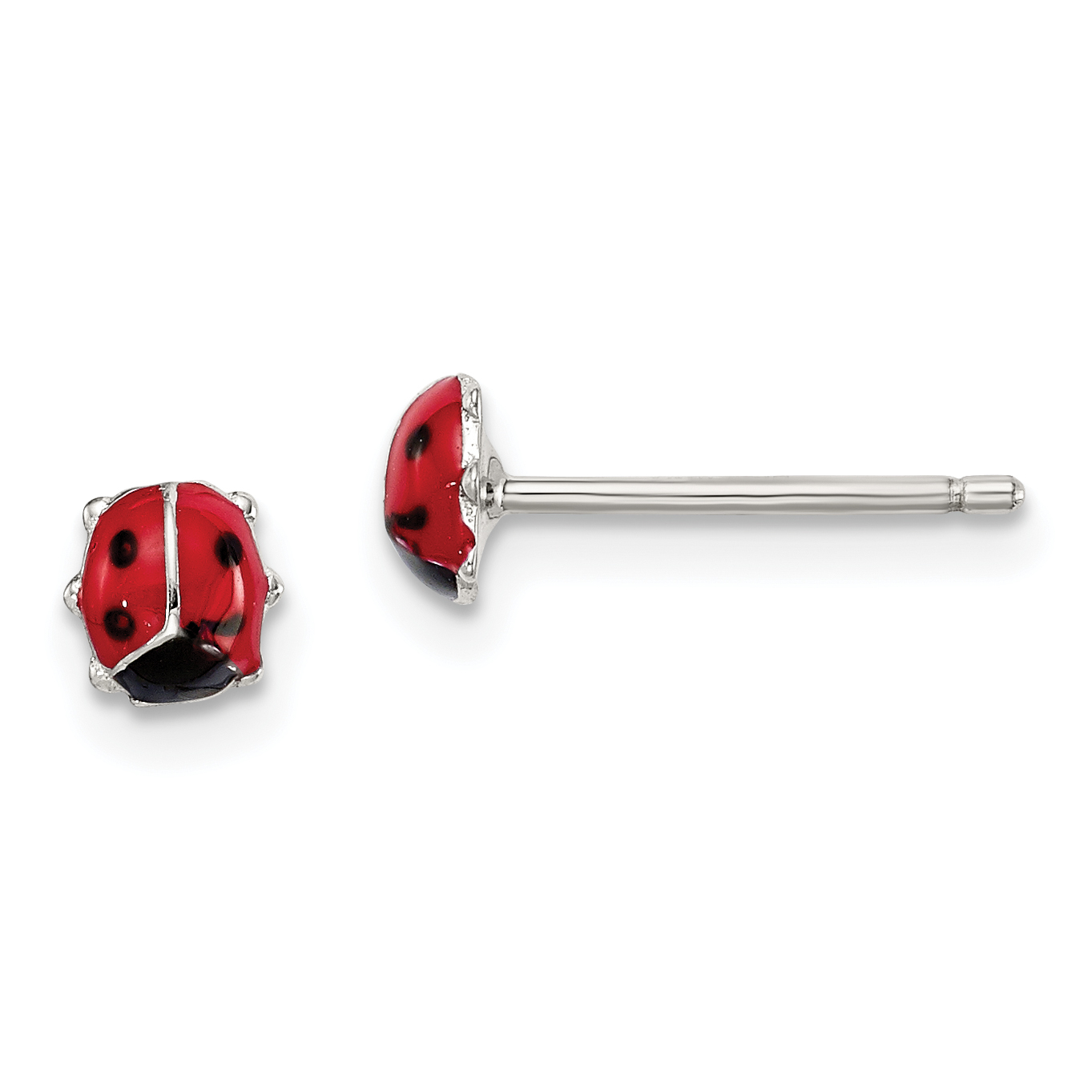 Sterling Silver RH-plated Enameled Ladybug Children's Post Earrings (QE14342)