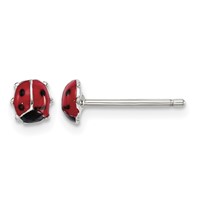 Sterling Silver Rhodium-plated Enameled Ladybug Petite Post Earrings view 1