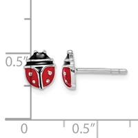 Sterling Silver Rhodium-plated Black and Red Enameled Ladybug Petite Post Earrings view 4