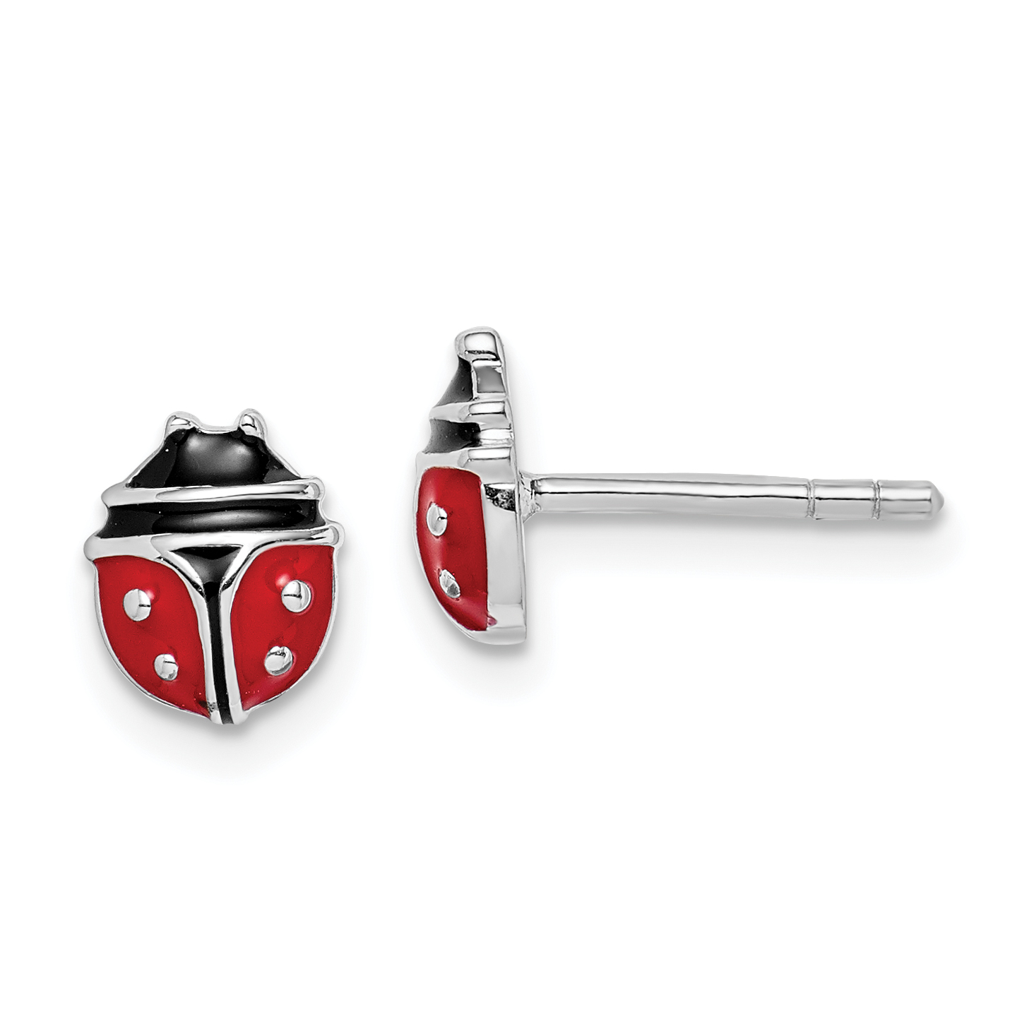 Sterling Silver RH-plated Enameled Ladybug Children's Post Earrings (QE14344)