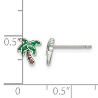 Sterling Silver Rhodium-plated Polished Enameled Palm Tree Post Earrings view 4