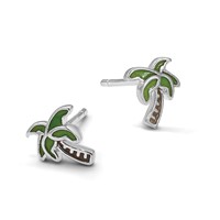 Sterling Silver Rhodium-plated Polished Enameled Palm Tree Post Earrings view 5