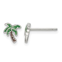 Sterling Silver Rhodium-plated Polished Enameled Palm Tree Post Earrings view 1