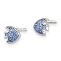 Sterling Silver Rhodium-plated Polished Blue Enameled Fish Post Earrings view 2