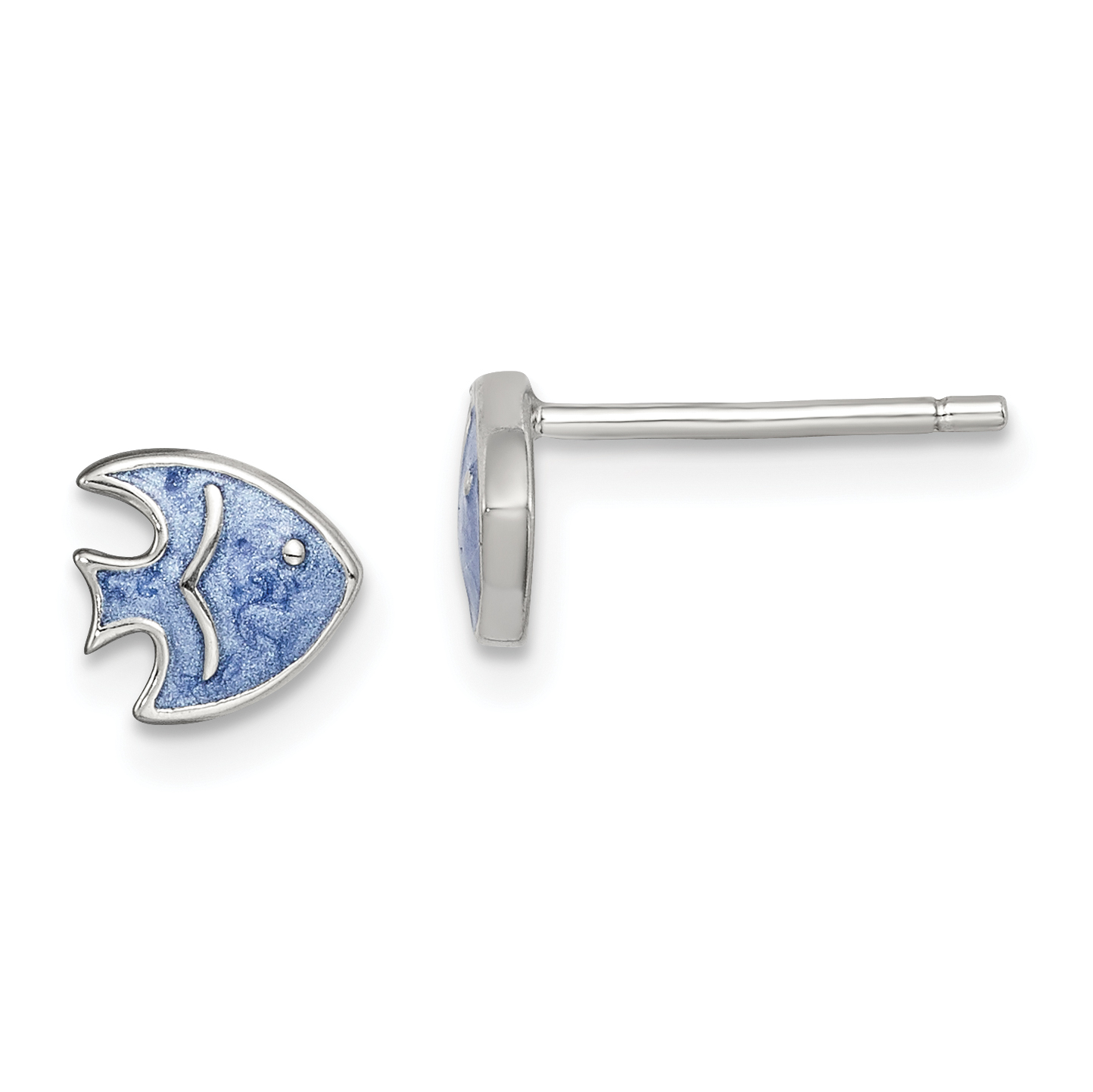 Sterling Silver Rhodium-plated Polished Blue Enameled Fish Childs Post Earrings (QE14346)