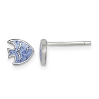 Sterling Silver Rhodium-plated Polished Blue Enameled Fish Post Earrings view 1
