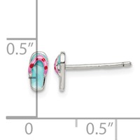 Sterling Silver Polished Teal & Pink Enameled Flip Flop Post Earrings view 4