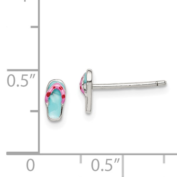 Sterling Silver Polished Teal & Pink Enameled Flip Flop Children's Post Earrings