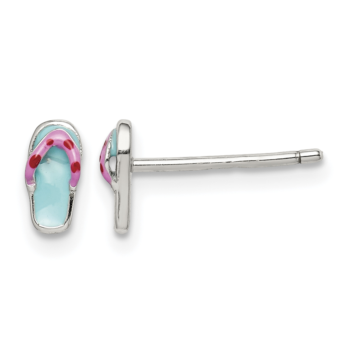 Sterling Silver Polished Teal & Pink Enameled Flip Flop Children's Post Earrings (QE14348)