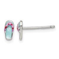 Sterling Silver Polished Teal & Pink Enameled Flip Flop Post Earrings view 1