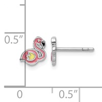 Sterling Silver Rhodium-plated Polished Multi-color Enameled Flamingo Petite Post Earrings view 4