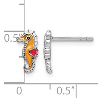 Sterling Silver Rhodium-plated Polished and Multi-color Enameled Seahorse Post Earrings view 4