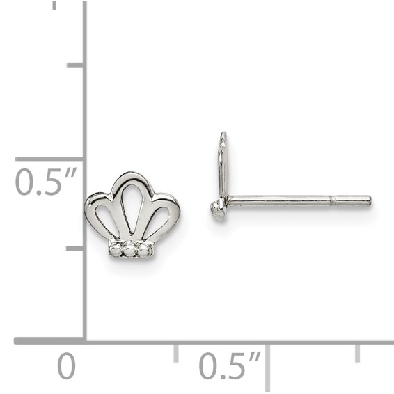 Sterling Silver Polished & Beaded Tiara Children's Post Earrings