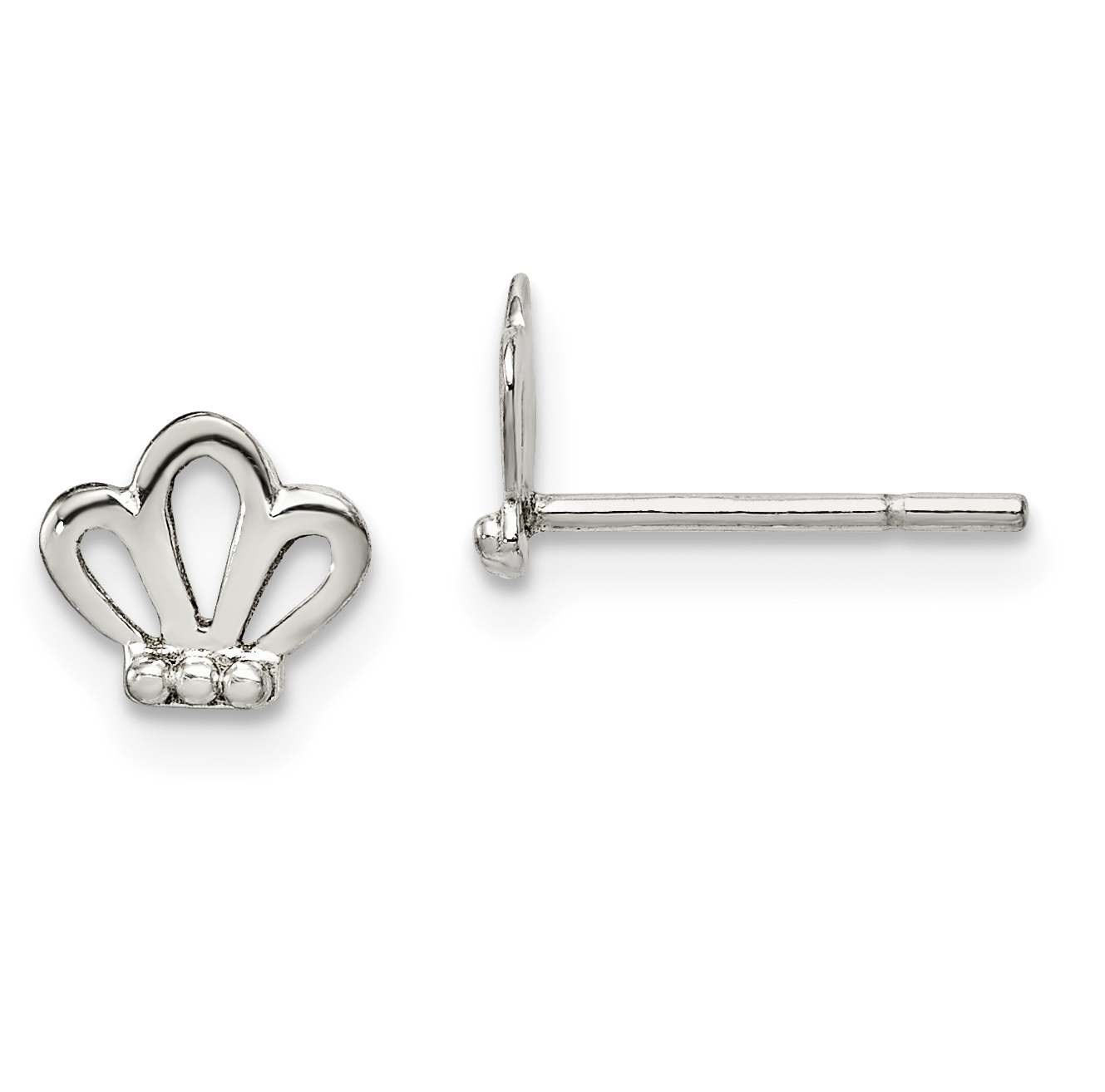 Sterling Silver Polished & Beaded Tiara Children's Post Earrings (QE14353)